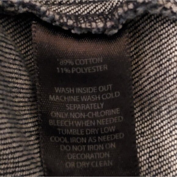 White House Black Market Dark Washed Denim Ruffle Trim Structured Jacket Size 12 - Picture 6 of 7